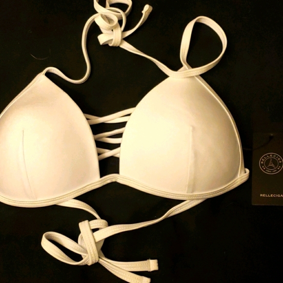 RELLECIGA White Criss Cross Triangle Bikini Top Size Small # - Picture 7 of 8